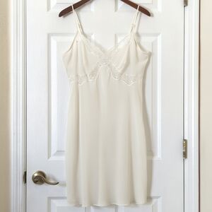 Vanity Fair 90's Vintage Sheer Lace Trim Sleeveless Mini Slip Dress White Large